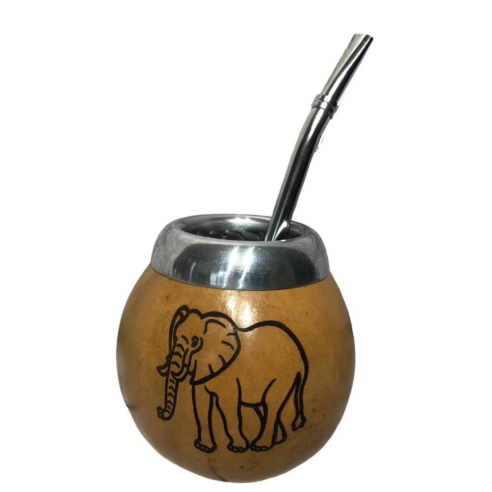 Yerba Mate Gourd Straw Stainless Cup KIT ARTISAN HANDMADE Elephant